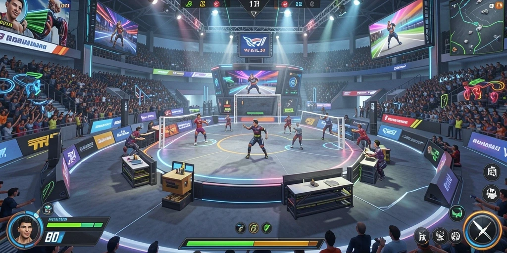 rajajuara - Tangkapan layar menampilkan dua pemain bertanding di arena.